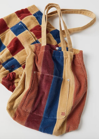 Corduroy Checkered Tote Bag