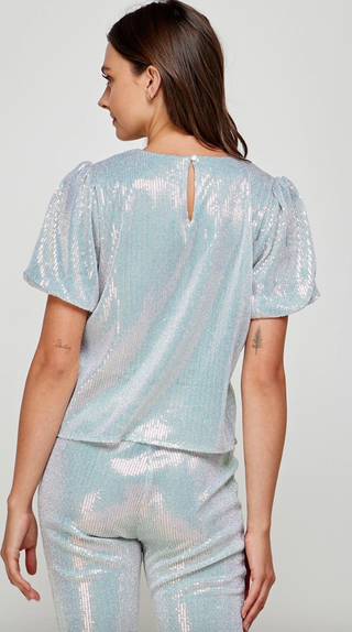 Silver Sequin Puff Sleeve Top-FINAL SALE