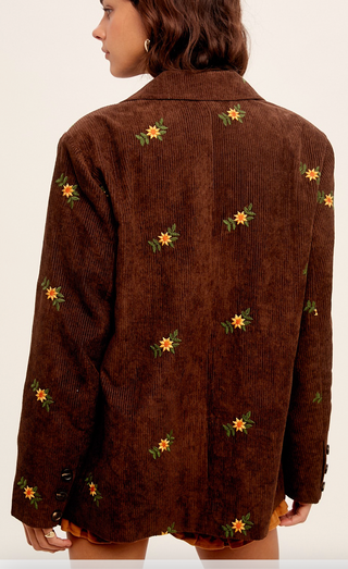 Flower Embroidered Corduroy Blazer
