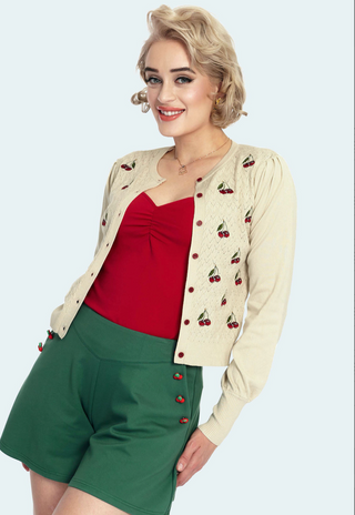 Cherry Embroidered Cardigan in Cream