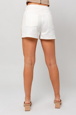 Crochet Denim Shorts in White & Taupe - Sincerely Betty
