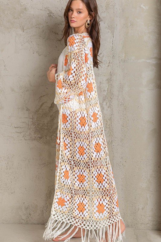 Crochet Long Tie Cardigan - Sincerely Betty L / Orange Crochet Long Tie Cardigan - Sincerely Betty L / Orange