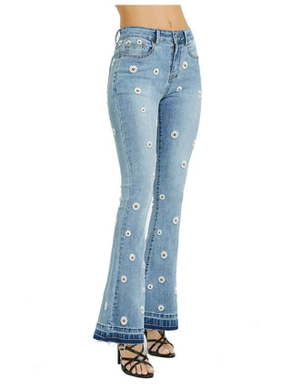 Daisy Embroidered Denim Jeans - Sincerely Betty