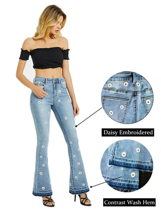 Daisy Embroidered Denim Jeans - Sincerely Betty