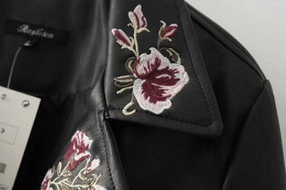 Embroidered Faux Leather Biker Jacket - FINAL SALE - Sincerely Betty