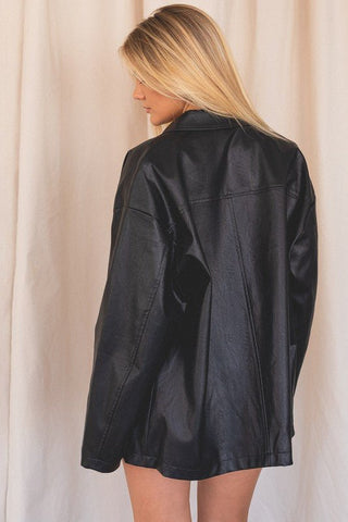 Faux Leather Oversized Button Up Jacket - FINAL SALE - Sincerely Betty