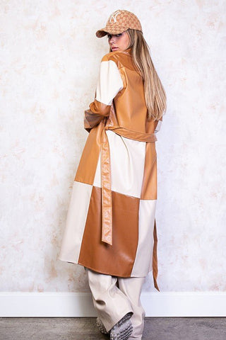 Faux Leather Patchwork Long Coat - FINAL SALE - Sincerely Betty