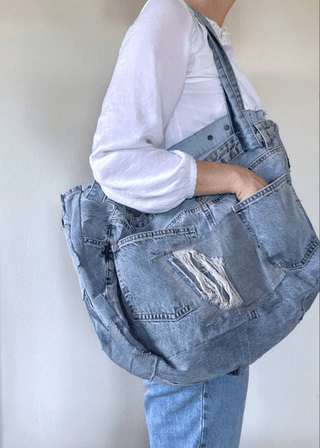 Recycled Patchwork Denim Large Tote - Sincerely Betty