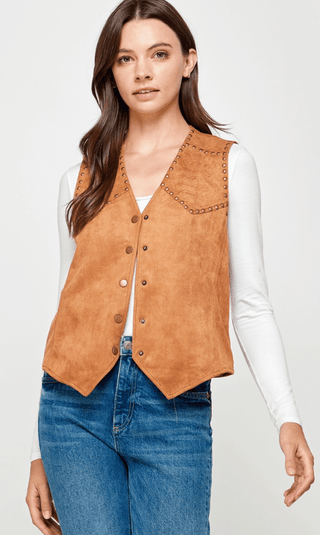 Studded Faux Suede Vest–FINAL SALE - Sincerely Betty